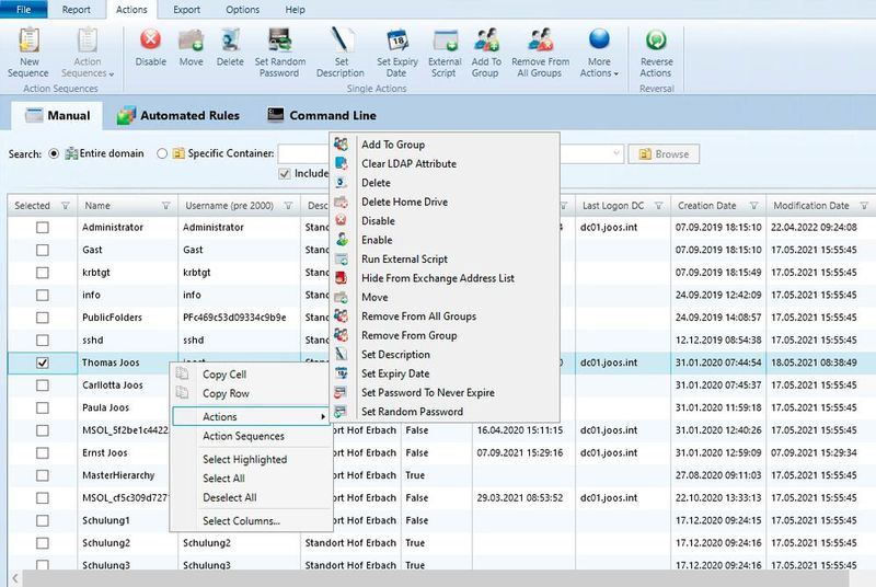 Über das Kontextmenü von Benutzern und Computern stehen ebenfalls Aktionen zur Verfügung. (Bild: Joos / Cjwdev)