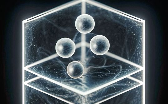 Die Position von Atomen lässt sich heute präzise mit so genannten Quantengas-Mikroskopen bestimmen. Besonders aufwändig ist dabei die Höhenmessung (z-Koordinate), weil viele Aufnahmen mit unterschiedlichen Fokusebenen gemacht werden müssen. (Symbolbild).(Bild:  KI-generiert mit ideogram.ai)