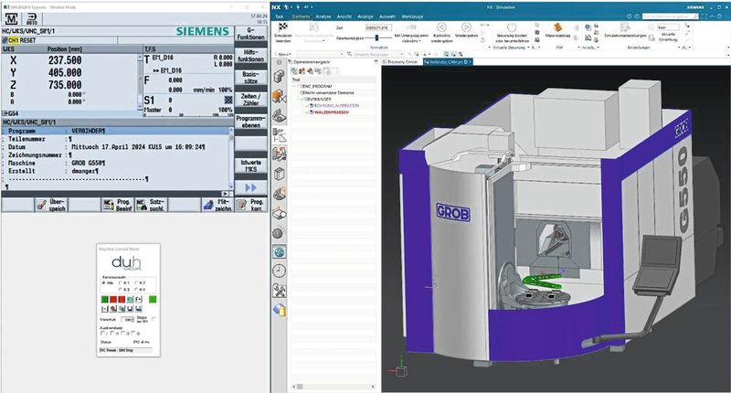 To be able to perform NC programming and the run-in process in parallel with main time, the digitization experts of the d.u.h. Group created the complete digital twin of the machine tools. (Image:d.u.h. Group)