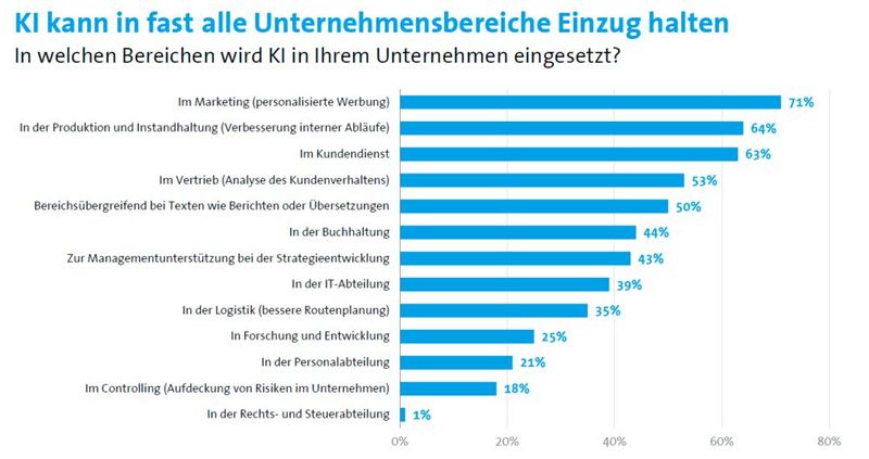 Bisher ist KI in verschiedensten Bereiche im Einsatz. (Bild: Bitkom)