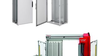 Das Bild zeigt die modulare Schaltschrankplattform Hoffmann Proline (oben) und das Hoffmann Steinhauer Bearbeitungszentrum Modcenter. (Bild: Pentair)