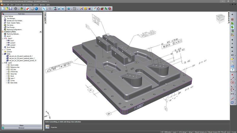 Anzeigen der Informationen für die Produktfertigung in Autodesk Feature-CAM 2017. (Autodesk)
