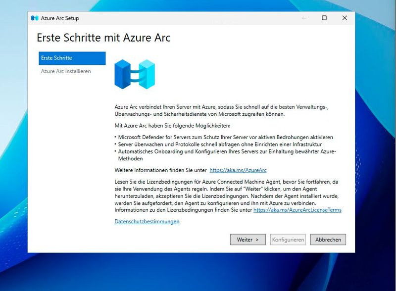 Durch die Anbindung an Azure mittels Azure Arc führt ein Assistent, der in nur wenigen Schritten die Anbindung vornimmt. (Bild: Joos - Microsoft)