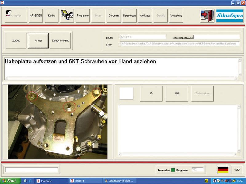 Schritt für Schritt-Anleitung: Schritt für Schritt wird der Werker durch den Wiederaufbau nach der Rückmontage geleitet. Getriebespezifisch erhält das Tool Center dazu über die Seriennummer des jeweiligen Getriebes vom zentralen Montageleitrechner alle erforderlichen Daten, gestützt auf die Stückliste. Bild: Atlas Copco Tools (Archiv: Vogel Business Media)
