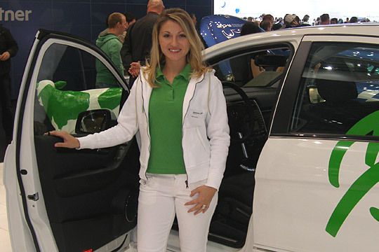 Hier lockte dagegen der günstige Preis - diese Hostess machte auf Erdgas als Kraftstoff aufmerksam. (Archiv: Vogel Business Media)