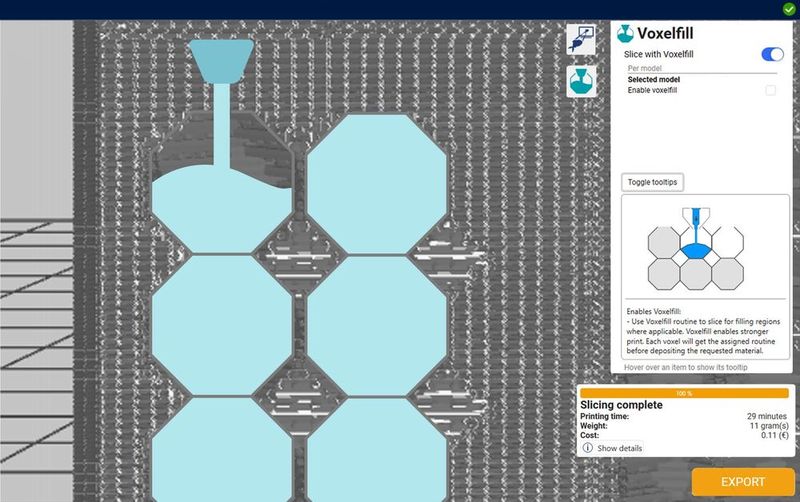 Illustration of the Voxelfill principle for reinforcement and increased tensile strength values in the X, Y, and Z axes of 3D components (Source: Rawpixel)