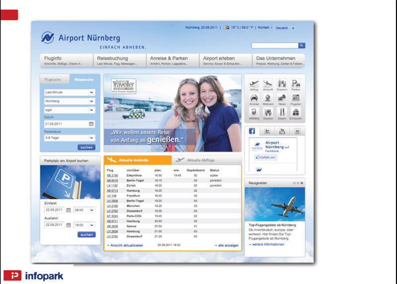 Abbildung 3: Die Website des Flughafens Nürnberg - Infopark liefert das Content- und das Customer-Relationship-Management-System als Sofware-as-a-Service (SaaS). Bild: Infopark (Archiv: Vogel Business Media)