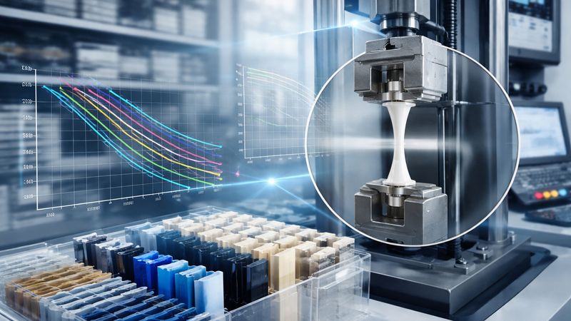 Festigkeitsuntersuchung von Kunststoffproben im Labor.  (Bild:  Ai-generated by Fraunhofer LBF)