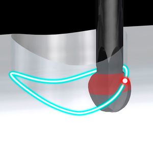 Der XEBEC Back-Burr Cutter nutzt beim Abfahren der Kontur durch den innovativen Datensatz die komplette Schneidefläche aus. Dieser stetige Versatz während der Bearbeitung reduziert den Verschleiß des Werkzeugs erheblich.