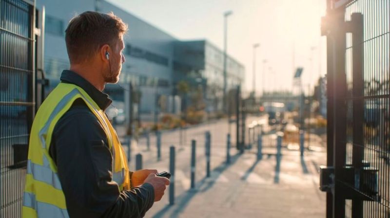 Symbolbild: Mehrstufige Perimetersicherung mit Zaun, Zutrittskontrolle und Videoüberwachung zählt zu den Basismaßnahmen, um kritische Rechenzentrumsstandorte vor unbefugtem Zugriff zu schützen.(Bild:  Midjourney / Paula Breukel / KI-generiert)