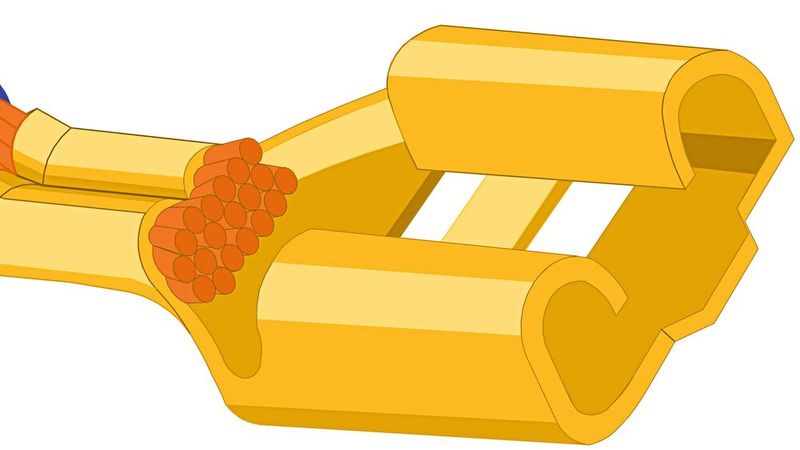 Crimpen:
Das Bild zeigt einen flachen B-Crimp als 3D-Zeichnung. Crimpen:
Das Bild zeigt einen flachen B-Crimp als 3D-Zeichnung.