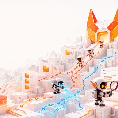 Vier agentische Funktionen erhalten in Gitlab Einzug. Sie sollen Codeänderungen auf Logikfehler  prüfen sowie Terminal-Abläufe und Workflows automatisieren. (Bild: Daniel Schrader / GPT Image 2 / KI-generiert)