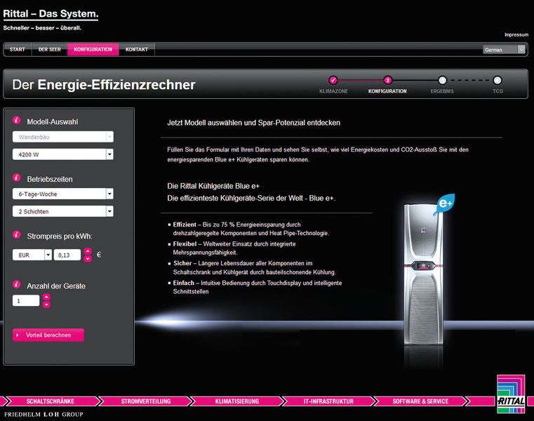 Bild 1: Der Energieeffizienz- und TCO-Rechner von Rittal bietet eine objektive Grundlage für die Kaufentscheidung bei Kühlgeräten. (Rittal)