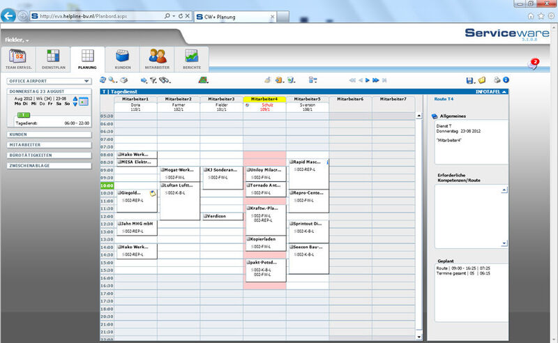 Serviceware Planboard: Per Drag-and-Drop lassen sich ohne großen Aufwand Änderungen in der Terminplanung vornehmen. (Bild: helpLine GmbH)