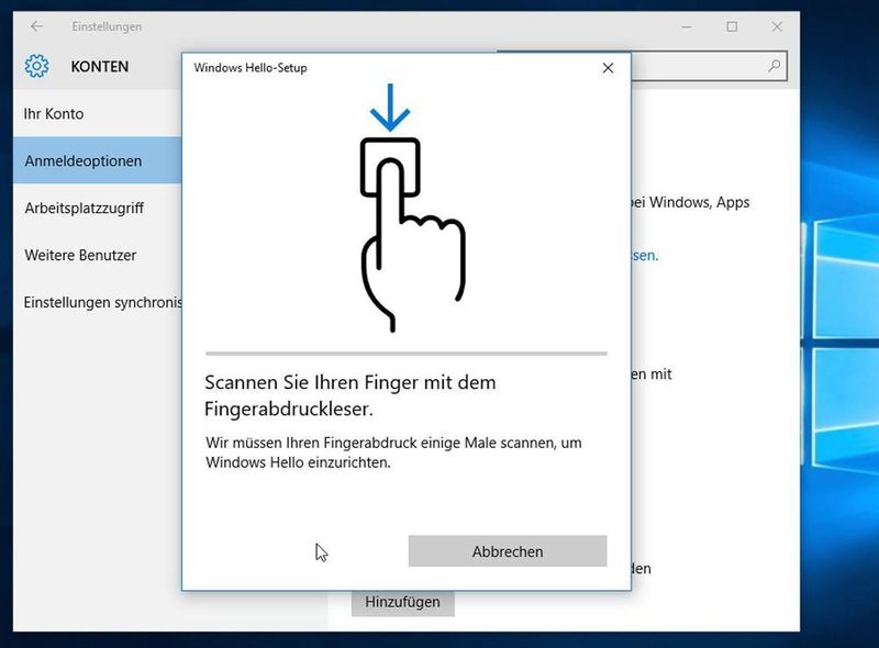 Abbildung 5: Aktuell existiert noch eine geringe Anzahl an Geräte, die diese Sicherheitsfeatures unterstützen: Mit „Windows Hello“ können Nutzer sich per Kamera oder wie hier per Fingerprint-Scanner ohne Passwort am System anmelden. (Bild: Schlede/Bär)