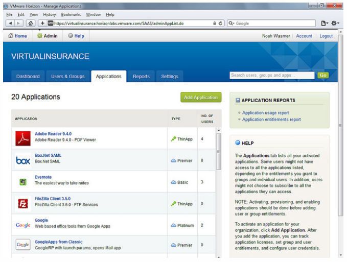 Beim AppCatalog Horizon von VMware werden die Benutzeranwendungen in Katalogen angeboten. Aus diesen stellt sich der Anwender seine Programme und Dienste zusammen. (Bild: VMware)