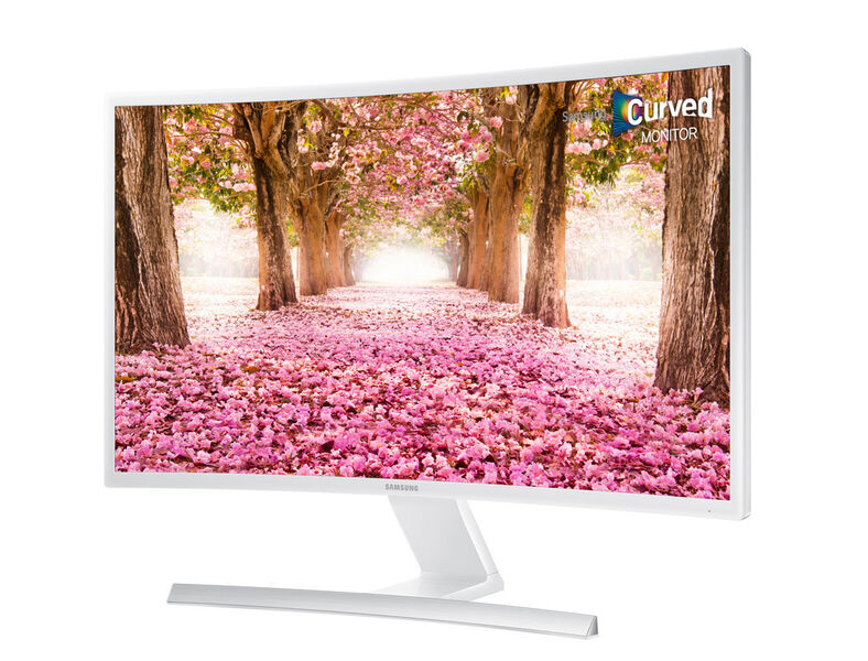 Ganz in weiß präsentiert sich der 27-Zoll-Curved-Monitor S27E591C LED von Samsung. Das VA-Panel liefert die Full-HD-Auflösung. (Bild: Samsung)