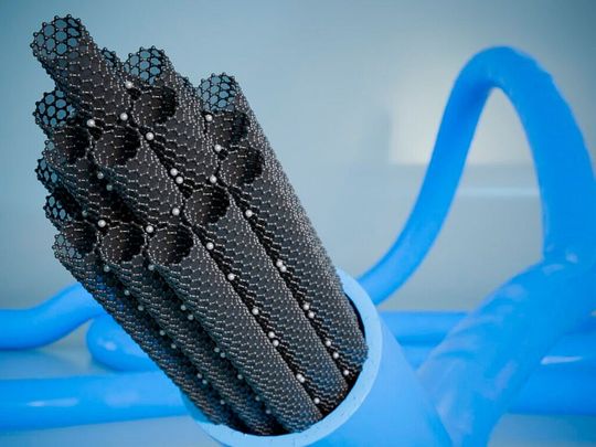 Thin cables made of carbon nanotubes (CNT): they could replace heavy copper cables.(Image: Imdea)