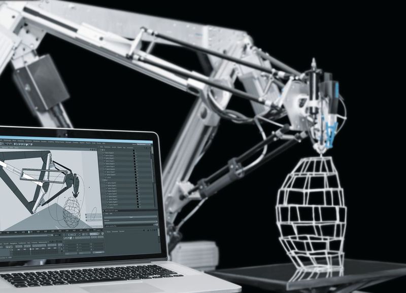 Inspiriert von der Natur hat Festo den 3D Cocooner entwickelt, der ähnlich einer raupe filigrane Leichtbaustrukturen spinnt. (Bild: Festo)