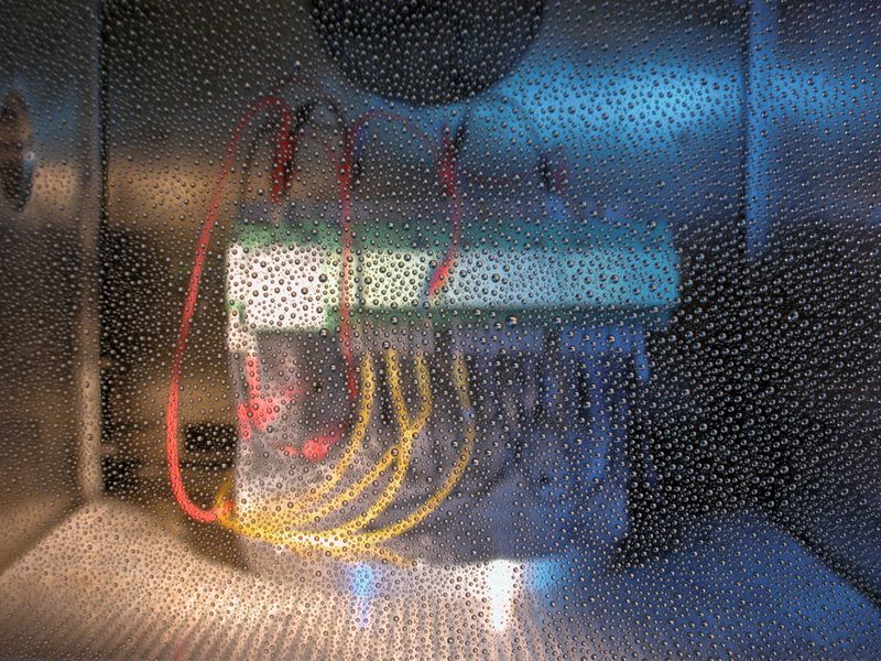 Prüfung der Feuchten Wärme in einem Klimaschrank (Bild: Phoenix Testlab)