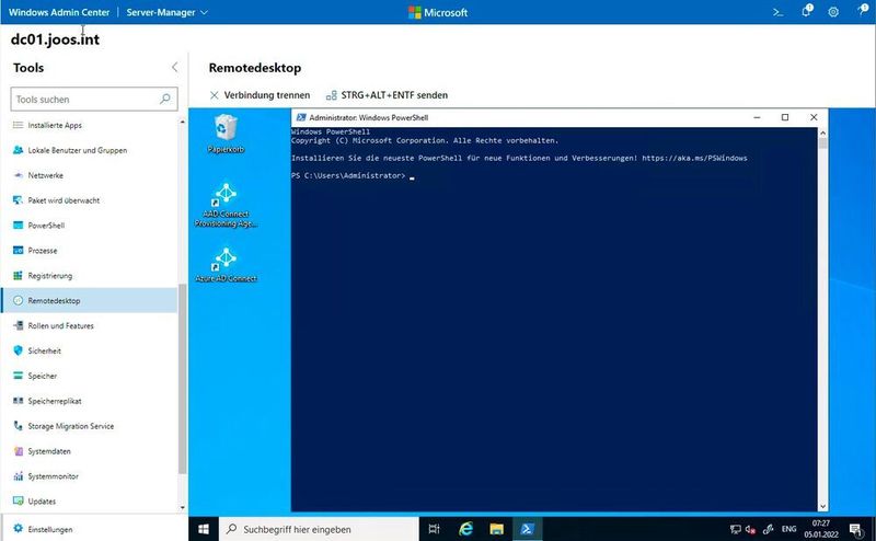 Die PowerShell steht auch über RDP-Sitzungen im Windows Admin Center zur Verfügung. (Microsoft / Joos)