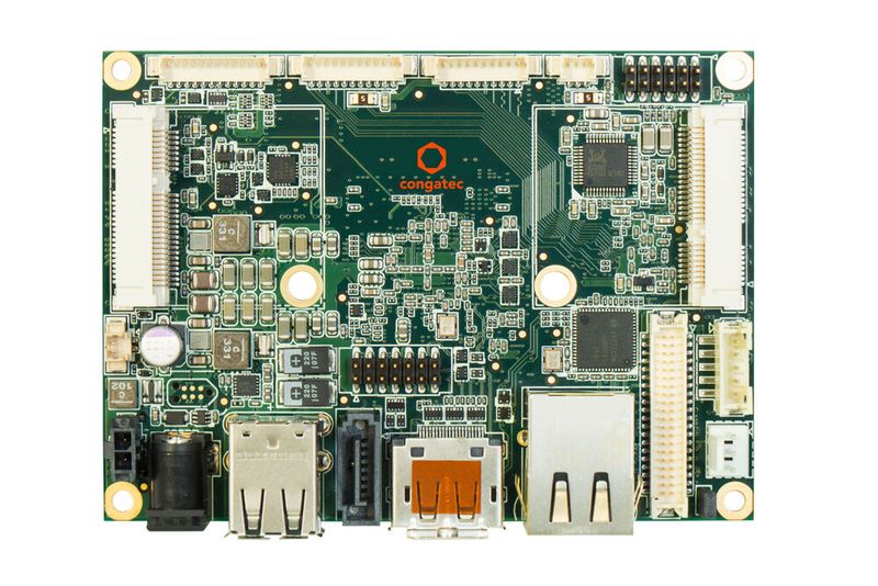 INDUSTRIAL PICO-ITX - Compact and complete for small Industry 4.0 - 3rd Generation Intel® Atom™ / Celeron® Processor - Low Power 5 to 10 Watt TDP - Enhanced Intel HD Graphics Generation 7 - Long life components for 24/7 embedded use - Smallest SBC computing and connecting device - Extended Temperature (Bild: CONGATEC AG)