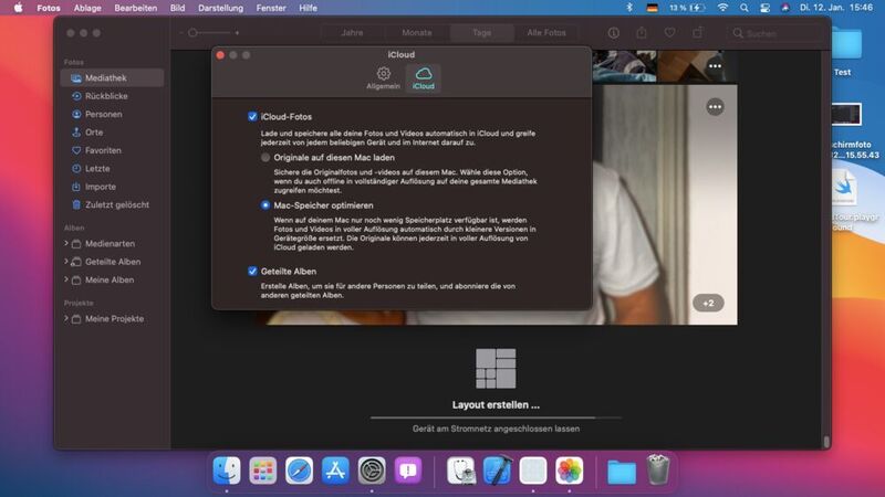Die iCloud-Fotomediathek konfigurieren. (Joos/Apple (Screenshot))