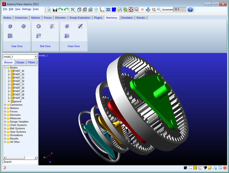 Gear-Modul: Modelliert und wertet das Verhalten von Getriebepaaren für eine Vielzahl von Getriebearten aus wie etwa Stirnrad-, Schraubenrad- und Kegelradgetriebe. (Bild: MSC Software)