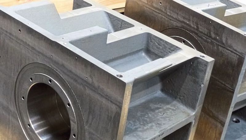 Bei den Spindelkasten wird zunächst die Auflage feingeschlichtet, früher musste diese geschliffen werden. Die entsprechenden Ebenheiten und Oberflächen schafft man mit dem Einsatz der H 5000 durch das Feinfräsen.(Bild:  Heller)