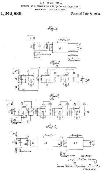 Billd 1: Die Anfänge der Superhet-Empfänger: DAs erste Blatt des am 8. Juni 1920 erteilten Patent 