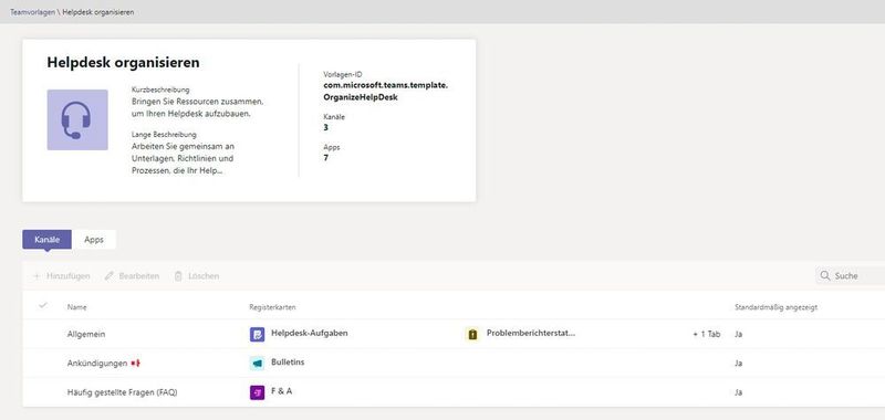 Anzeigen der Einstellungen einer Teams-Vorlage. (Joos / Microsoft)