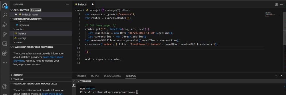 Azure Web Apps mit Node.js, Express und VS Code