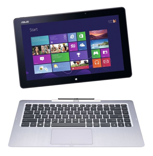 Mit 13,3 Zoll Displaydiagonale ist das Asus Transformer Book T300LA eines der größten Detachables. Das Keyboard imt eigenem Akku wird magnetisch befestigt, kommuniziert aber via Bluetooth. (Bild: Asus)