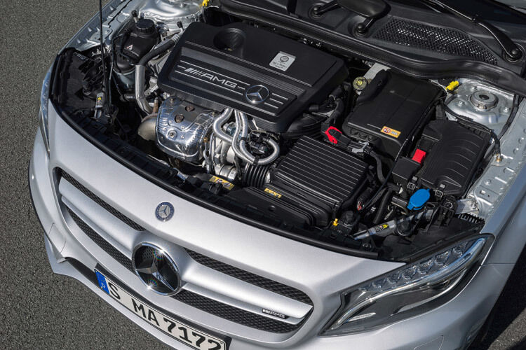 Unter der Haube des GLA 45 AMG steckt ein 360 PS starker Vierzylinder-Turbomotor, der bereits in der AMG-Variante der A-Klasse zum Einsatz kam. (Foto: Daimler)