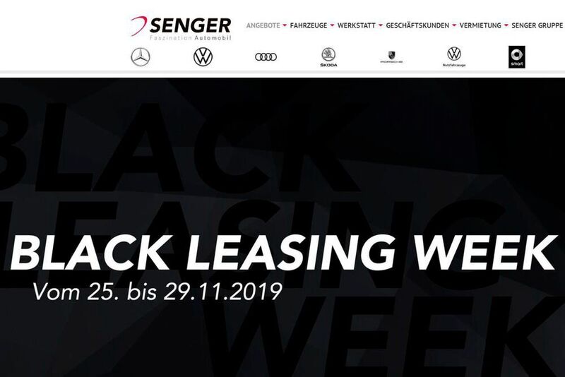 Während der Black Leasing Week bietet die Senger-Gruppe Leasing zu vergünstigten Konditionen an. Sowohl Privat- als auch Gewerbekunden sollen profitieren können, die Angebote sind standortgebunden. (Screenshot Senger-Gruppe)