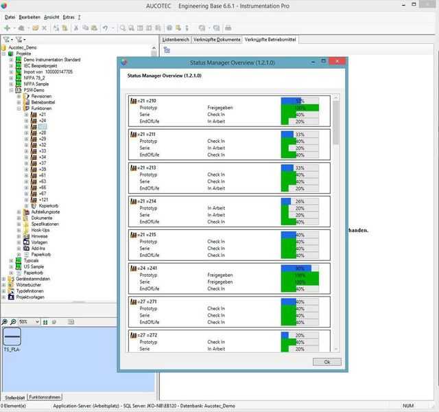 Überblick: Projektstatus-Manager in der Plattform Engineering Base zeigt Fortschritt an. (Aucotec)