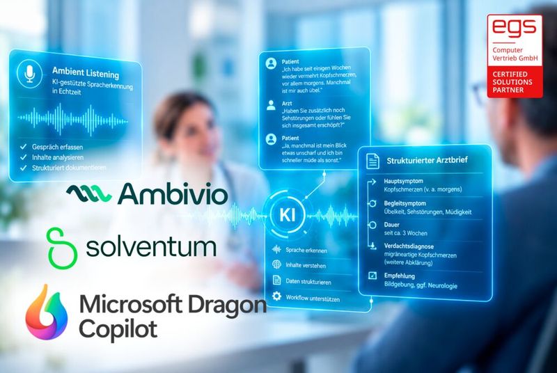 Neue Geschäftsmodelle dank KI: Hersteller wie Microsoft, Solventum und Ambivio bieten Lösungen in unterschiedlichen Ausbaustufen an.(Bild:  egs Computer Vertrieb)