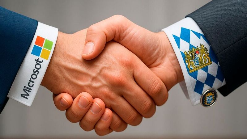 Fast eine Milliarde Euro soll aus der bayerischen Staatskasse innerhalb von fünf Jahren an Microsoft gehen.(Bild:  Vogel IT-Medien GmbH / KI-generiert)