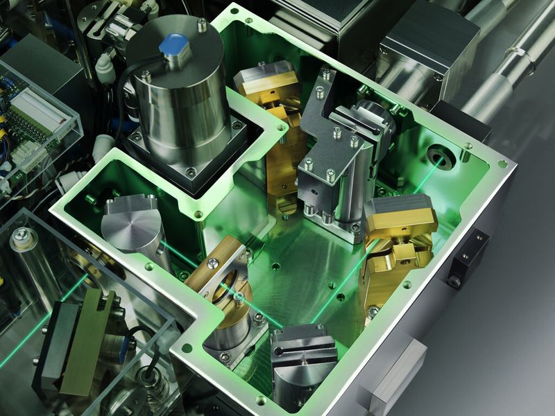 Komplexe Innenansichten eines Ultra-Kurzpulslasers der Firma Trumpf, die kaum ein Anwender zu Gesicht bekommt weil die Komponenten meist aus einbaufertigen, leicht parametrisierbaren Modulen bestehen. (Bild: Trumpf)