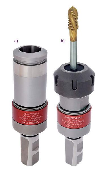 Bild 3: Gewindeschneidfutter-Varianten Softsynchro mit zylindrischer Aufnahme. a Powrgrip, b ER-System (Archiv: Vogel Business Media)
