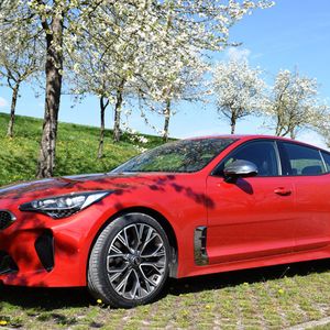 Nicht nur das Design ist dynamisch bullig. In der höchsten Motorisierung verleihen dem Stinger 366 PS ordentlich Power.(Bild:  Schweitzer/»kfz-betrieb«)