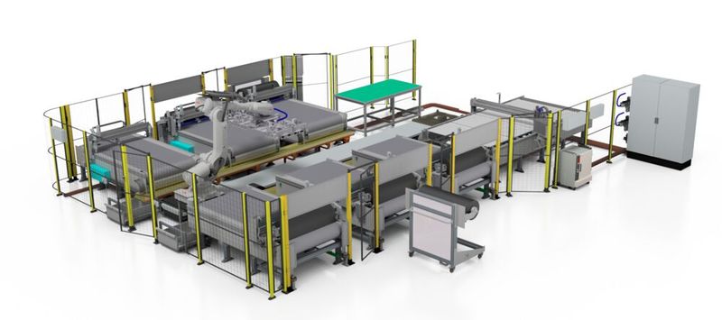 Das Cutting-&-Stacking-Center von Schmidt & Heinzmann könne sich schon nach rund 18 Monaten amortisieren, weil es die Herstellungskosten von Compositeteilen deutlich reduziere und außerdem materialsparend arbeite. (Bild: Schmidt & Heinzmann)