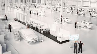 Elektroautos, Self-Driving-Cars oder Fahrzeuge mit Verbrennungsmotor – in der Factory 56 laufen die unterschiedlichsten Modelle auf einer Montagelinie.  (Bild: Daimler)