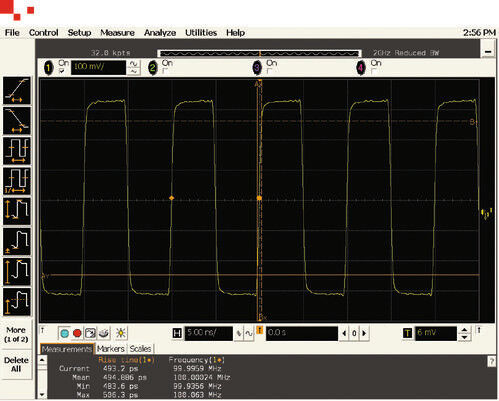 Bild 3: Ein 100-MHz-Rechteck aufgenommen mit dem Agilent DSO80204B mit 2-GHz-Bandbreite. (dataTec)