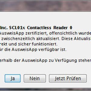 Erste Fehlermeldung der neuen AusweisApp. Wir testen mit einem der kostenlos verteilten „Billig-Lesegeräte“. Der erste Standardleser von Reiner SCT wurde erst am 29. Dezember 2010 zertifiziert.