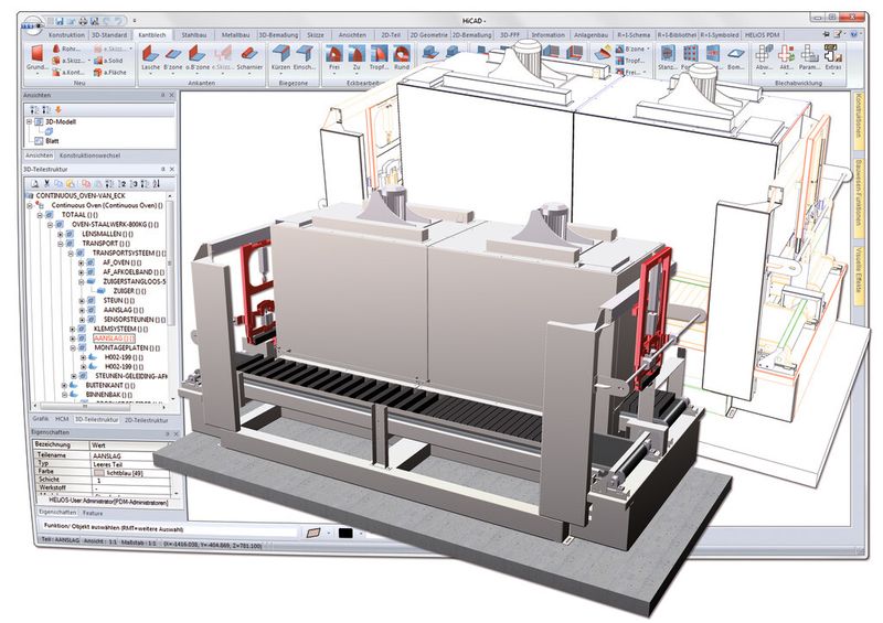 Das Bild zeigt die Hi-CAD-Konstruktion eines Durchlaufofens (Konstruktion: Van ECK Metalltechniek Nederland). (Bild: ISD)