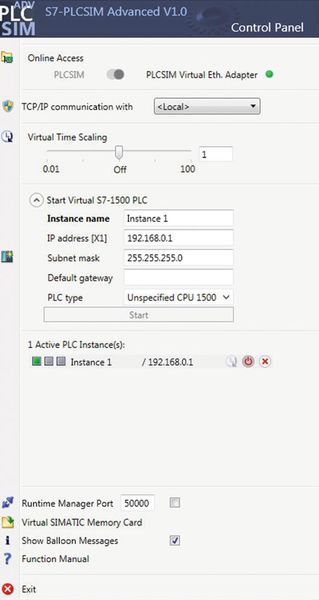 PLCSIM Advanced hat eine eigene Bedienoberfläche zum Einrichten und Verwalten der Simulationsinstanzen. (Siemens)