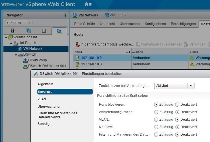 VLANs lassen sich auch über virtuelle Switches in „vSphere“ steuern. (Bild: Joos / Microsoft)