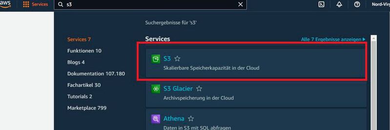 Das Dashboard von AWS – hier zur Einrichtung des Cloudspeicherdienstes S3.