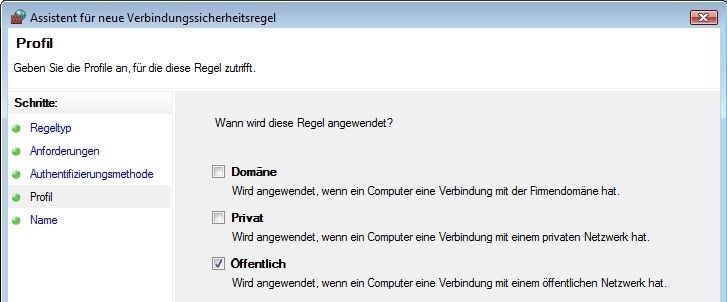 Bild 4: Für die Firewall-Profile können im Security-Center von Vista unterschiedliche Verbindungssicherheitsregeln definiert werden. (Archiv: Vogel Business Media)